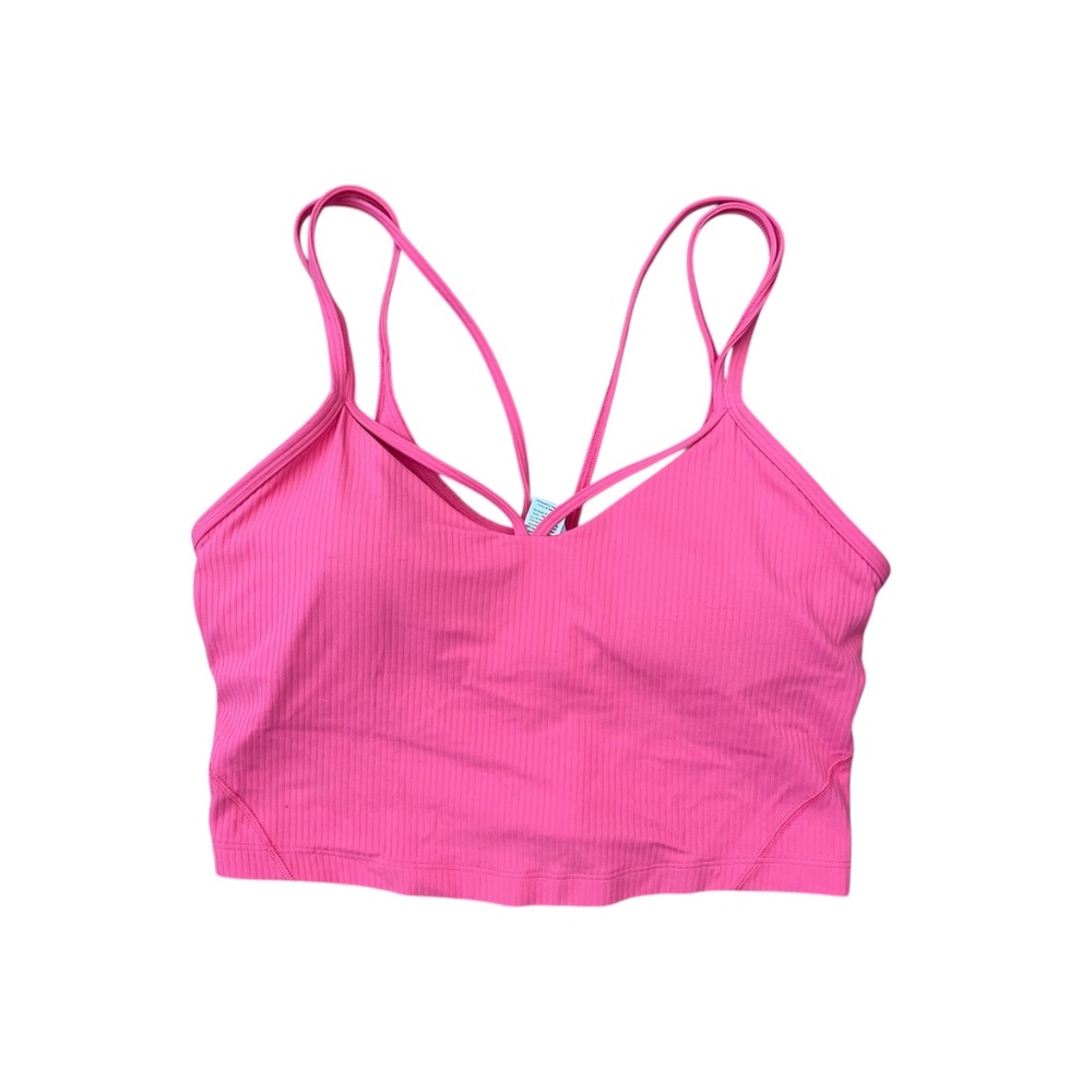 Lululemon Pink Nulu Ribbed Strappy Sports Bra Size 8 Cropped Tank - Picture 1 of 7